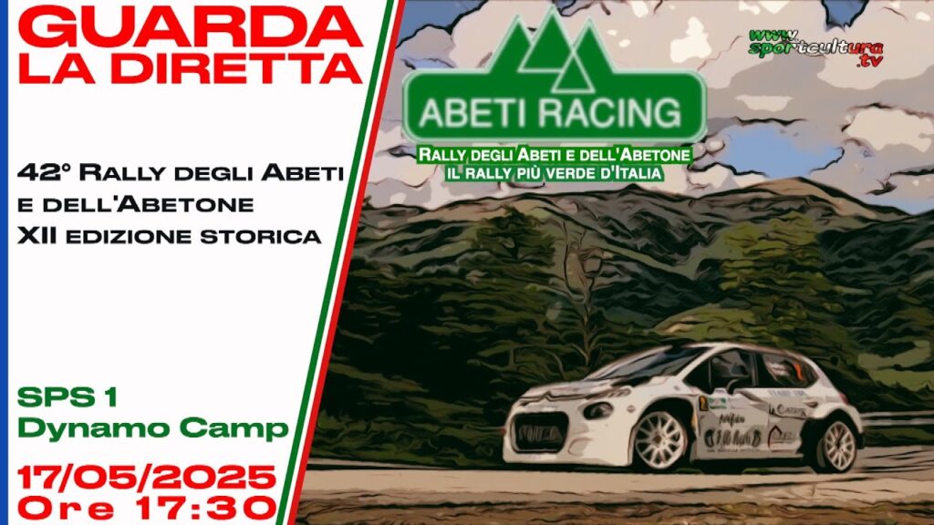 Guarda la SPS 1 Dynamo Camp del 42° RALLY DEGLI ABETI E DELL'ABETONE 2025 in diretta streaming su www.sportcultura.tv/live